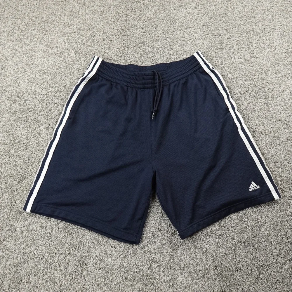 Adidas Shorts Mens M Blue Drawstring Soccer Track Basketball Gym Running Y2K 00s
